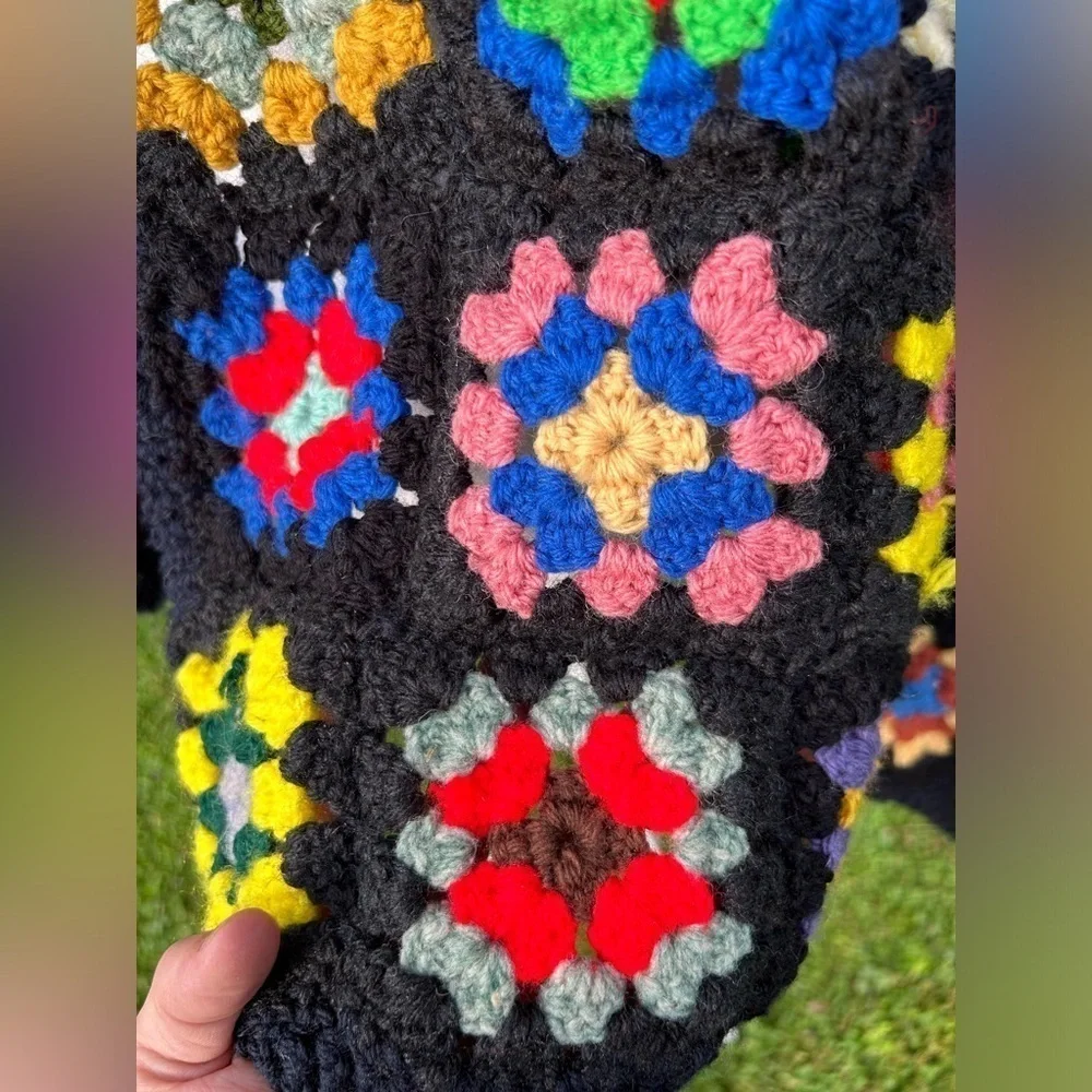 Vintage Colourful Granny Quilt Shawl Afghan Crochet Blanket